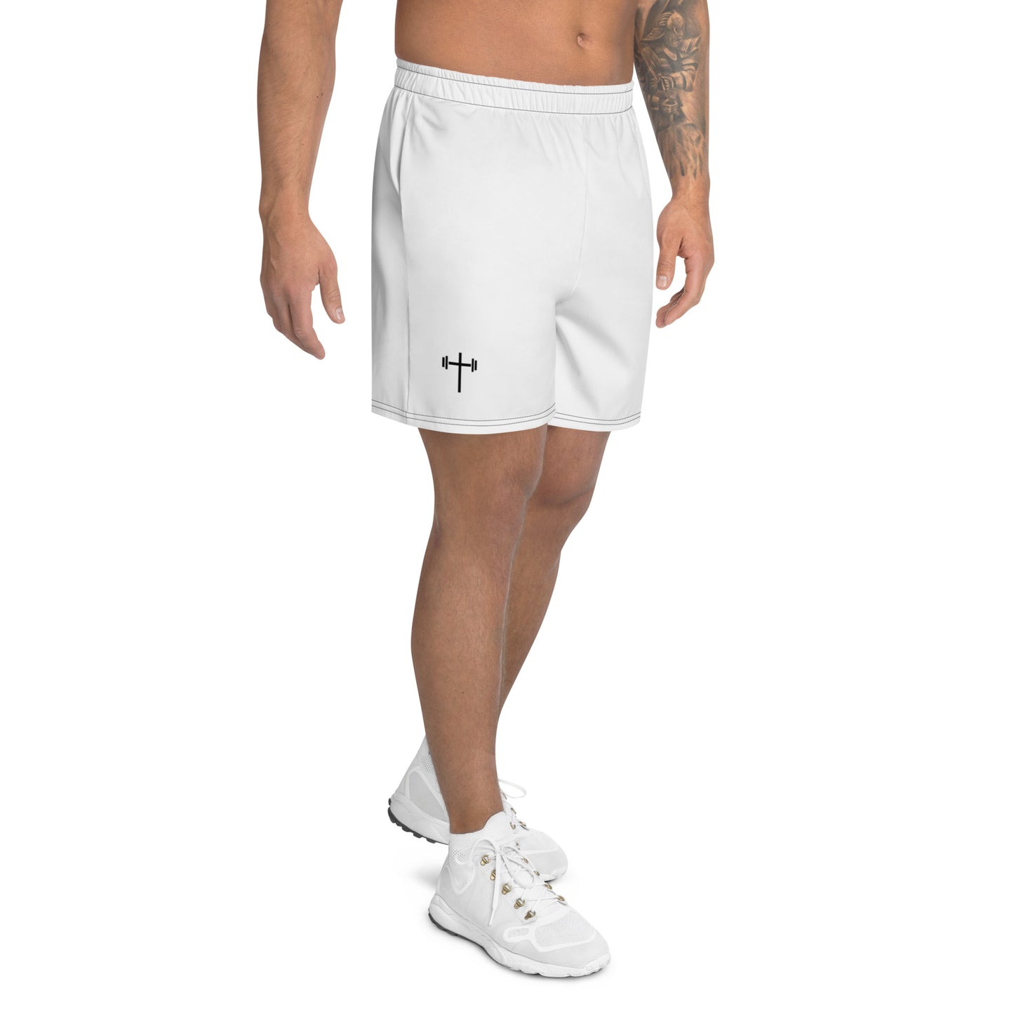 Cross & Barbell Men's Athletic Shorts (White)