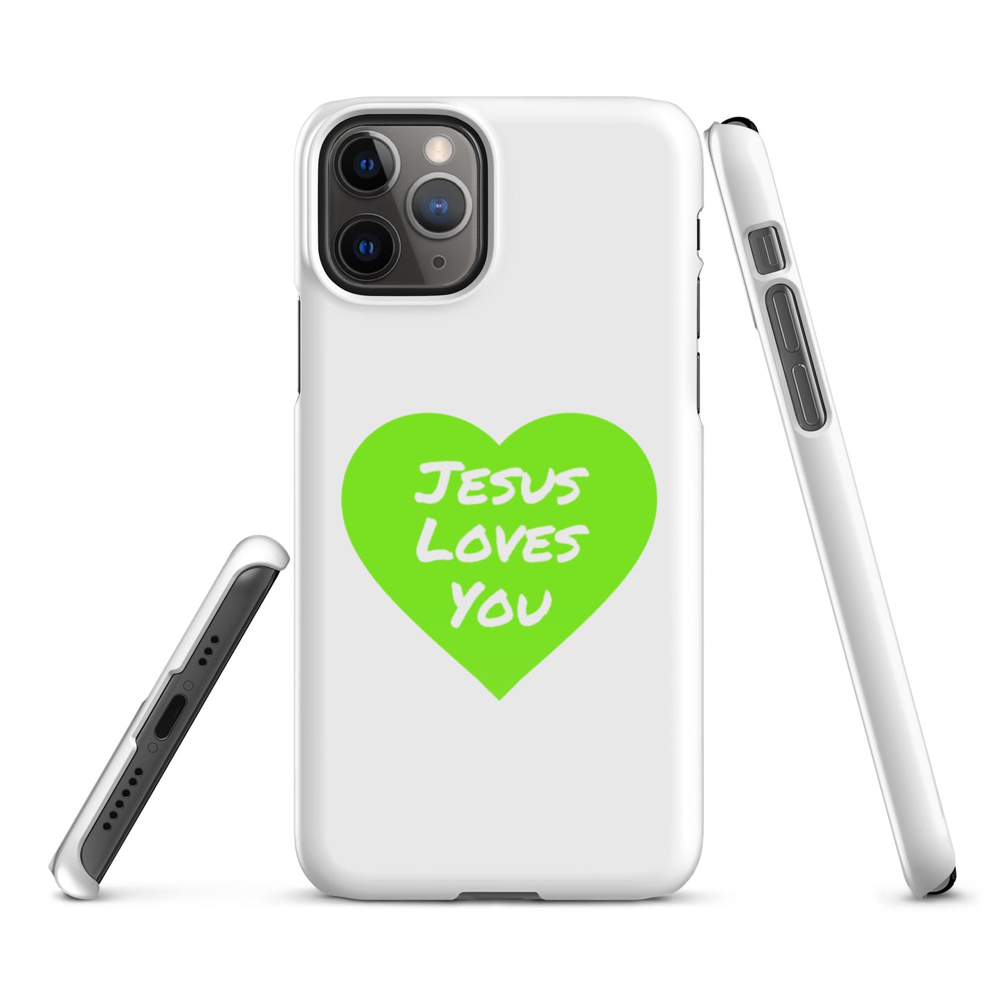 Jesus Loves You Snap iPhone® 11 - 15 Case (Green Heart)