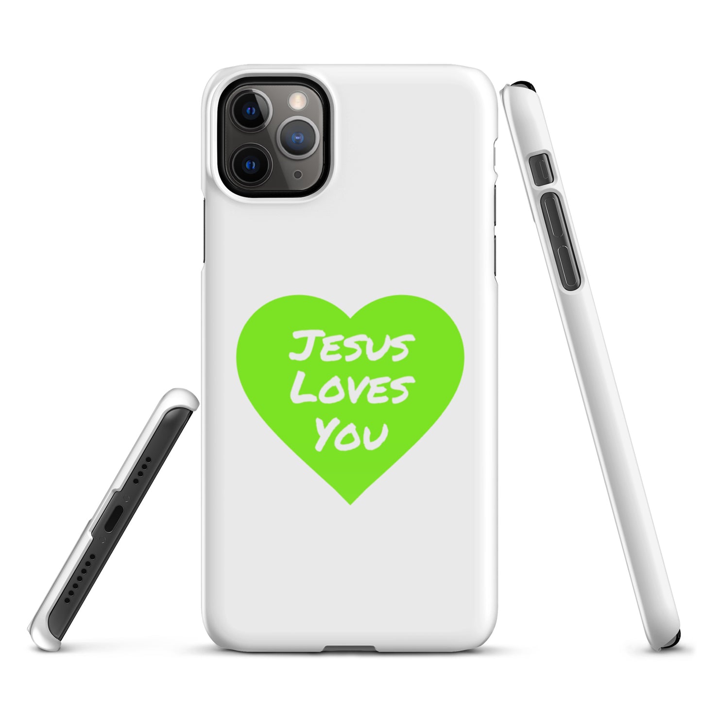 Jesus Loves You Snap iPhone® 11 - 15 Case (Green Heart)