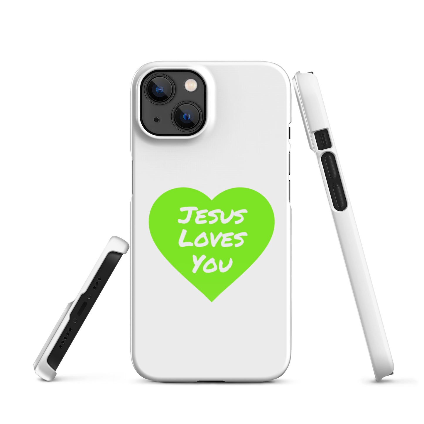 Jesus Loves You Snap iPhone® 11 - 15 Case (Green Heart)