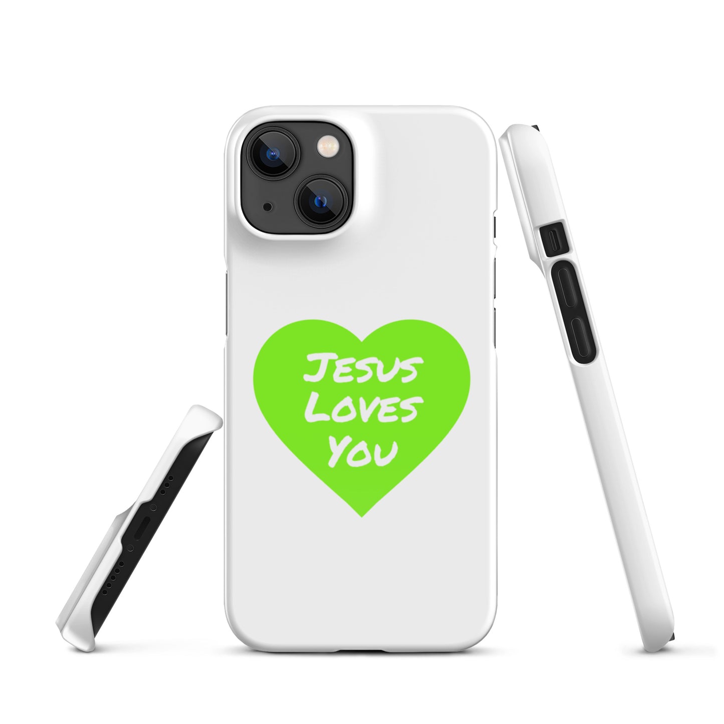 Jesus Loves You Snap iPhone® 11 - 15 Case (Green Heart)