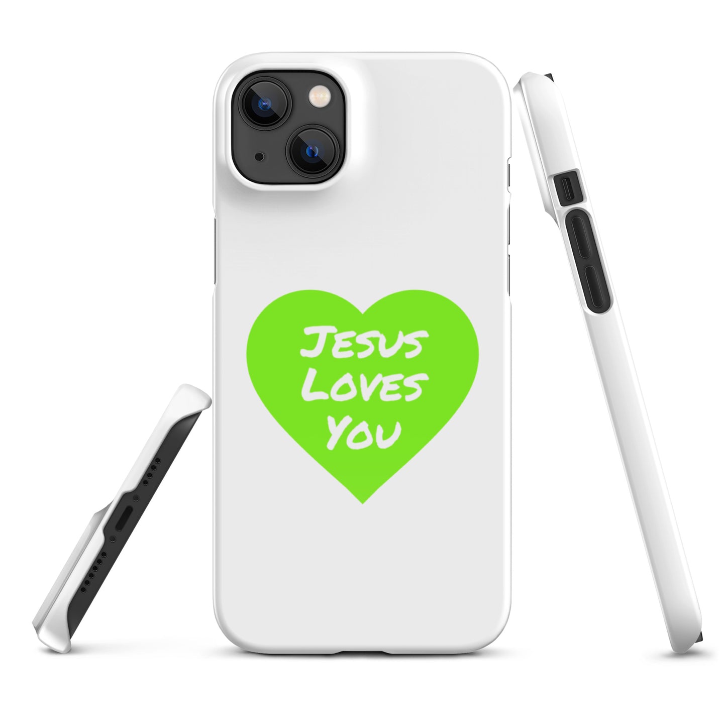 Jesus Loves You Snap iPhone® 11 - 15 Case (Green Heart)