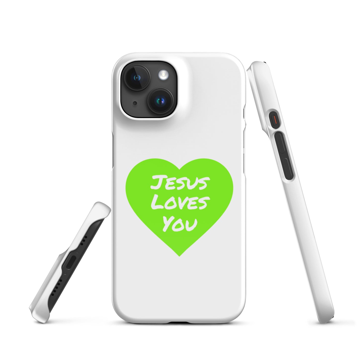 Jesus Loves You Snap iPhone® 11 - 15 Case (Green Heart)