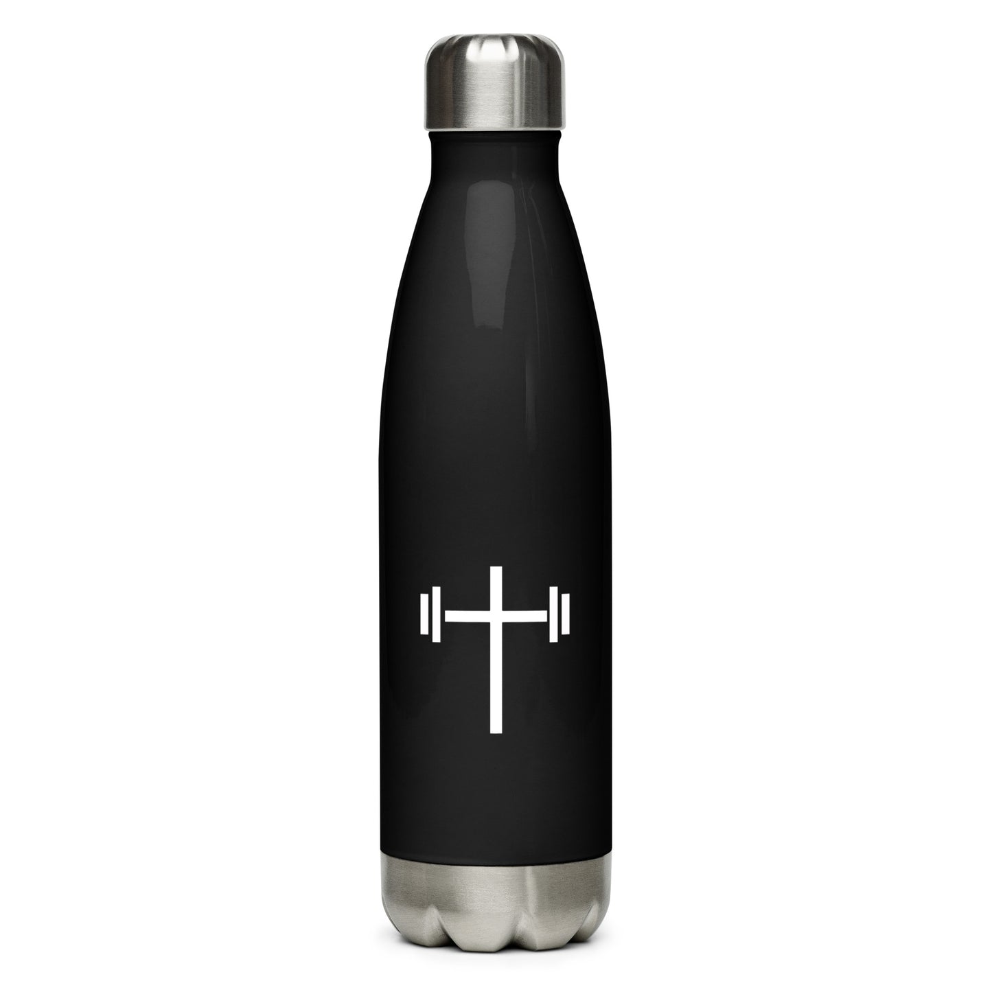 Cross & Barbell Stainless Steel Water Bottle (Black)