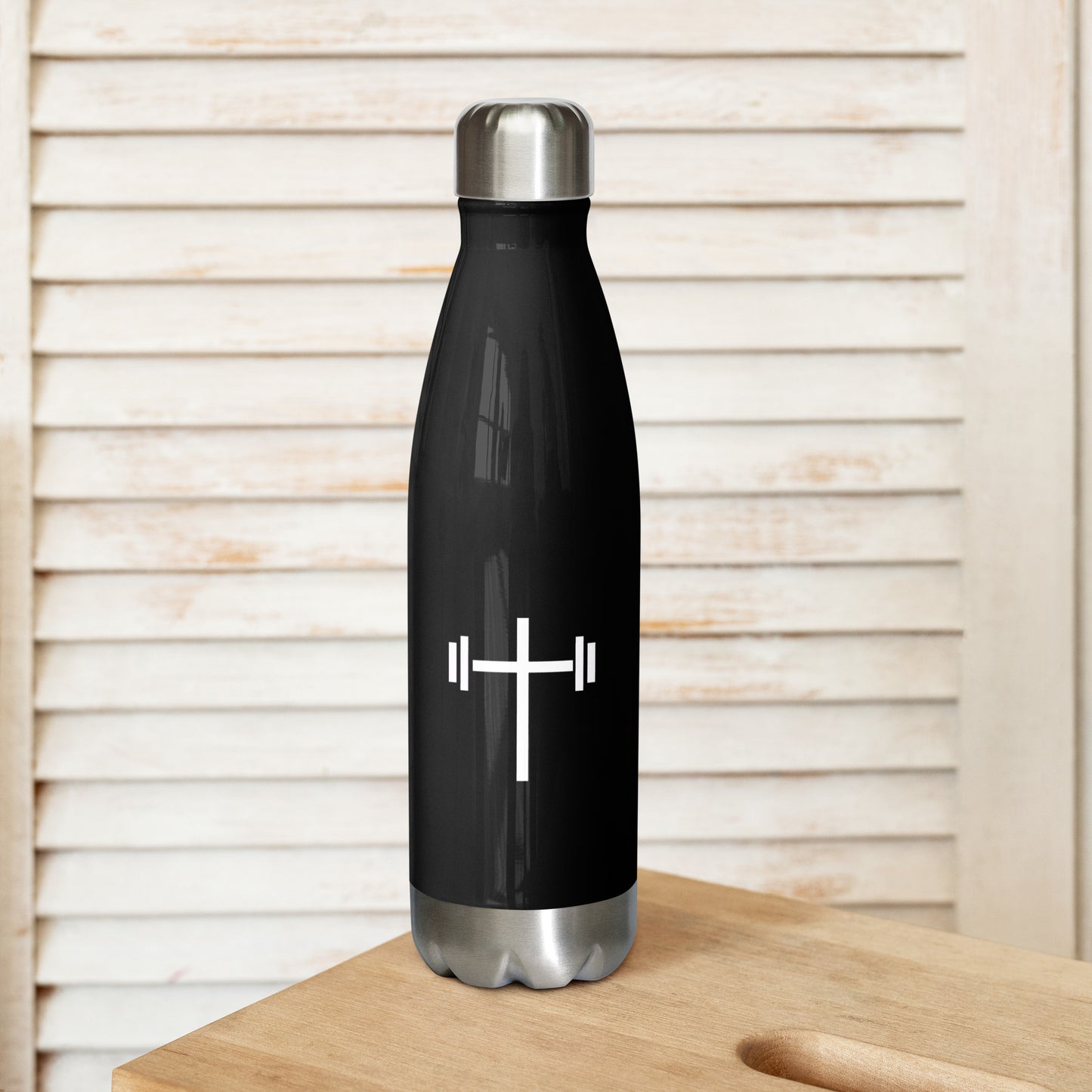 Cross & Barbell Stainless Steel Water Bottle (Black)