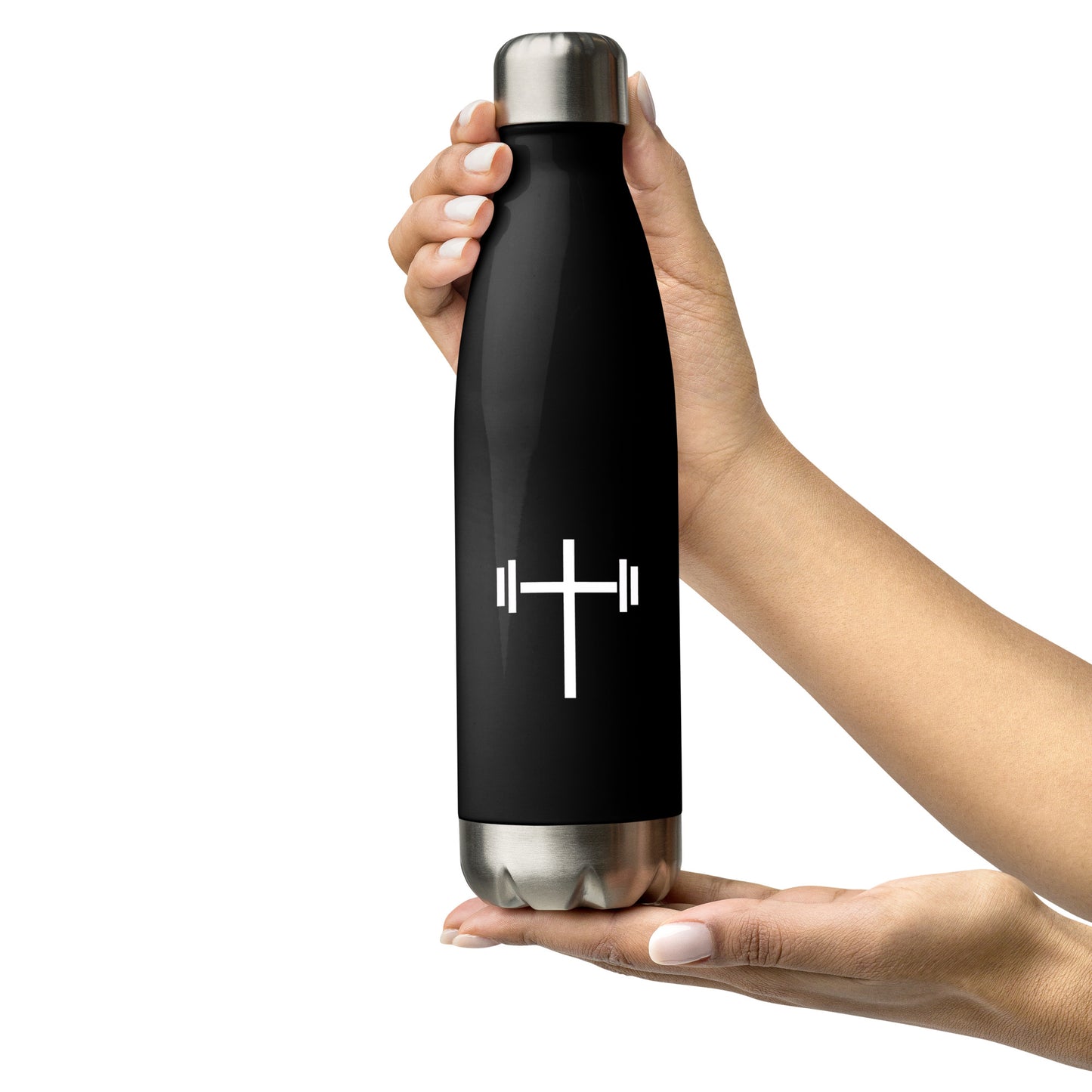 Cross & Barbell Stainless Steel Water Bottle (Black)