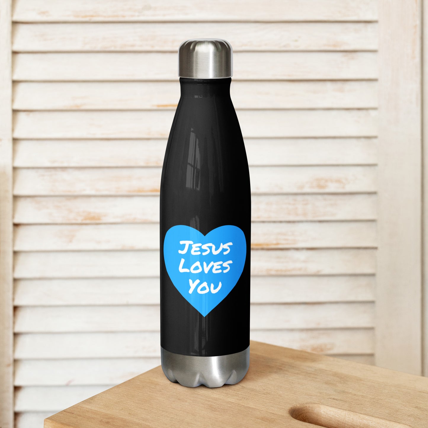 Jesus Loves You Stainless Steel Water Bottle (Blue Heart)