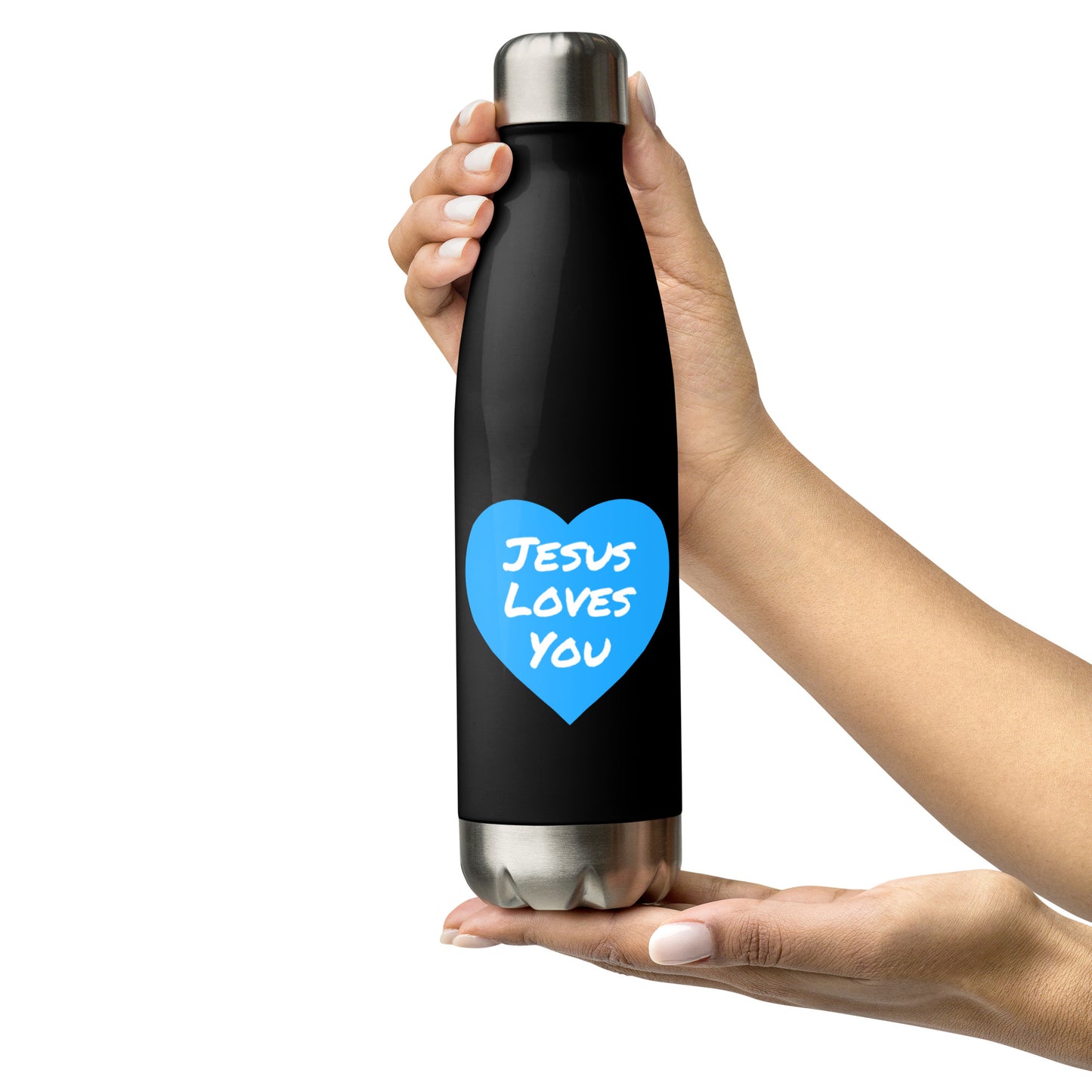 Jesus Loves You Stainless Steel Water Bottle (Blue Heart)