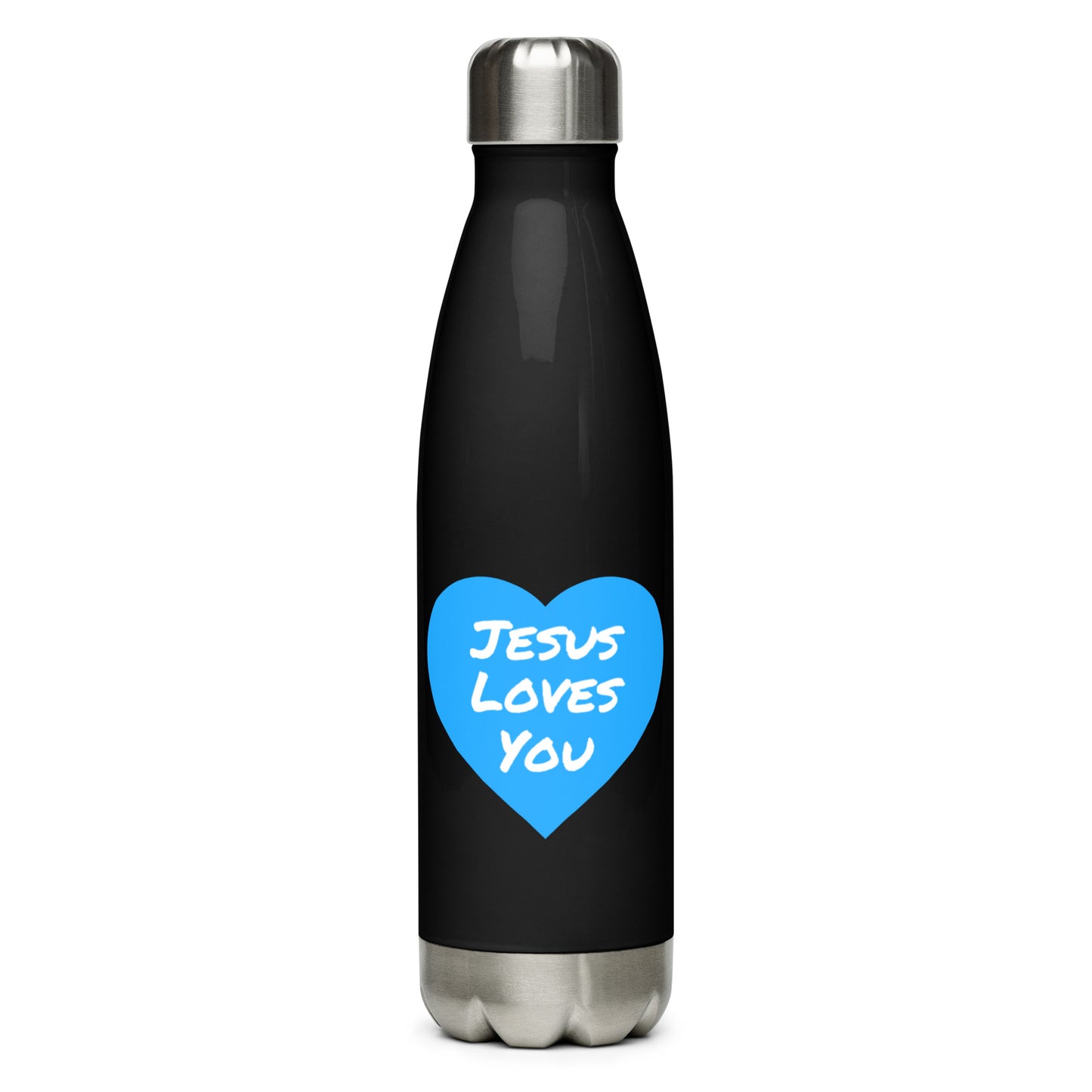 Jesus Loves You Stainless Steel Water Bottle (Blue Heart)