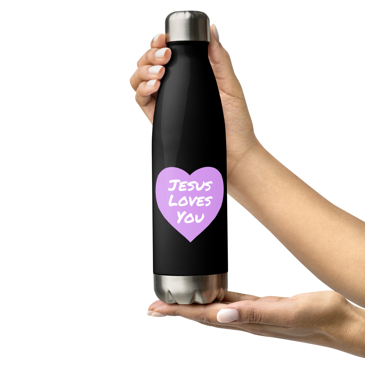 Jesus Loves You Stainless Steel Water Bottle (Purple Heart)