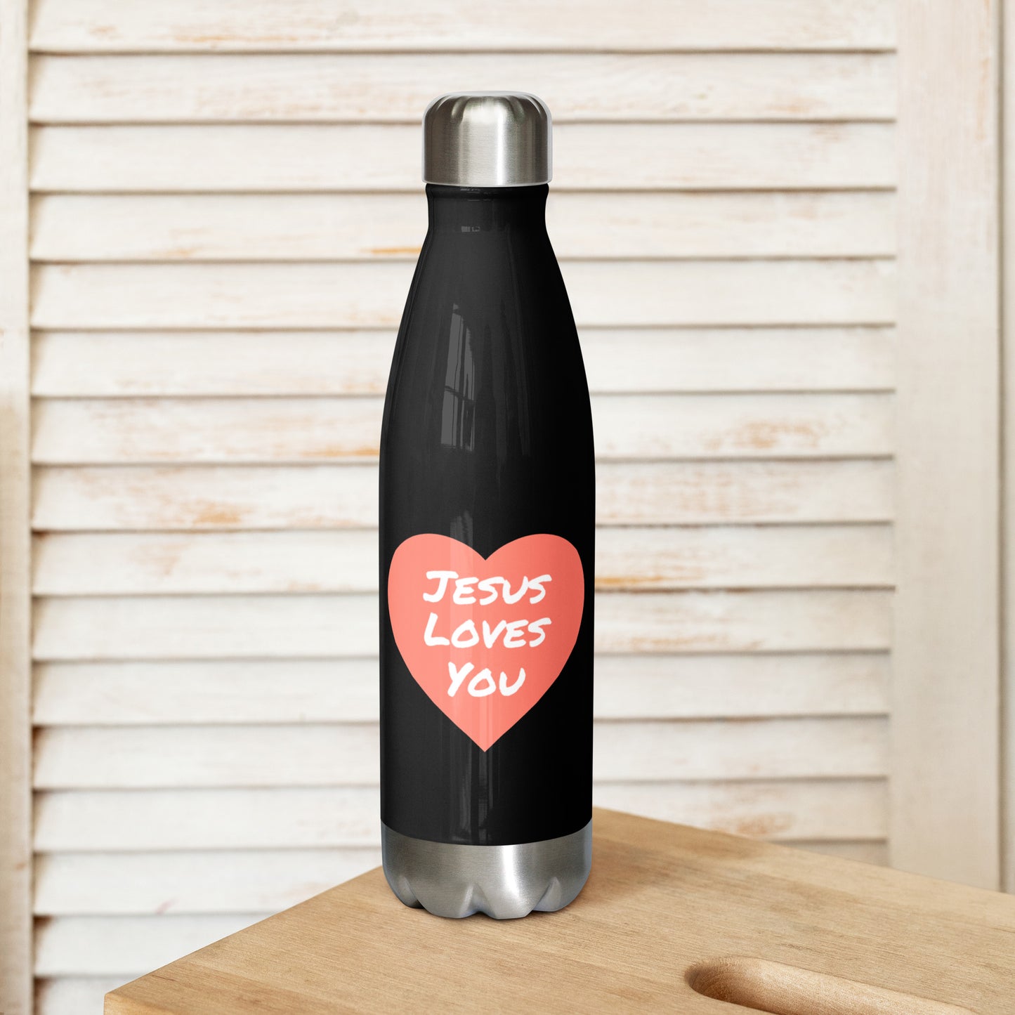 Jesus Loves You Stainless Steel Water Bottle (Coral Heart)