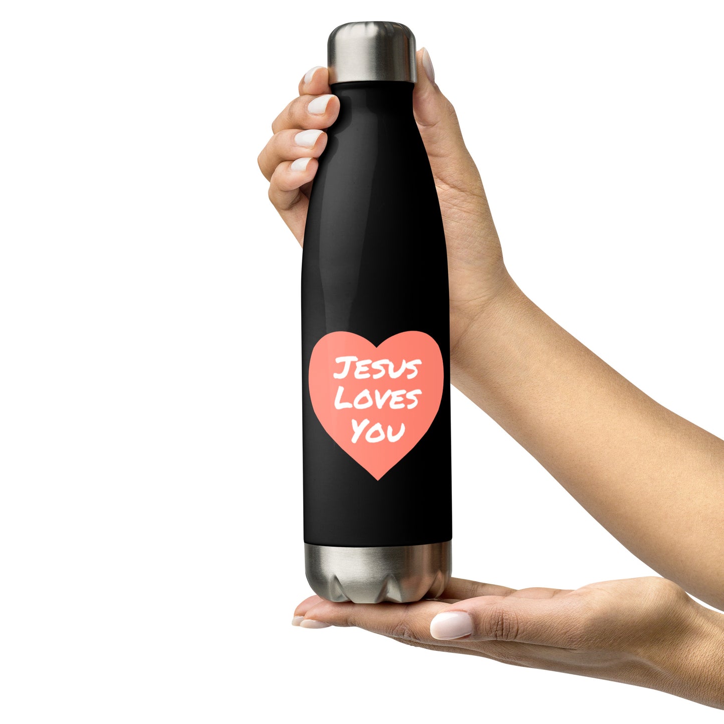 Jesus Loves You Stainless Steel Water Bottle (Coral Heart)