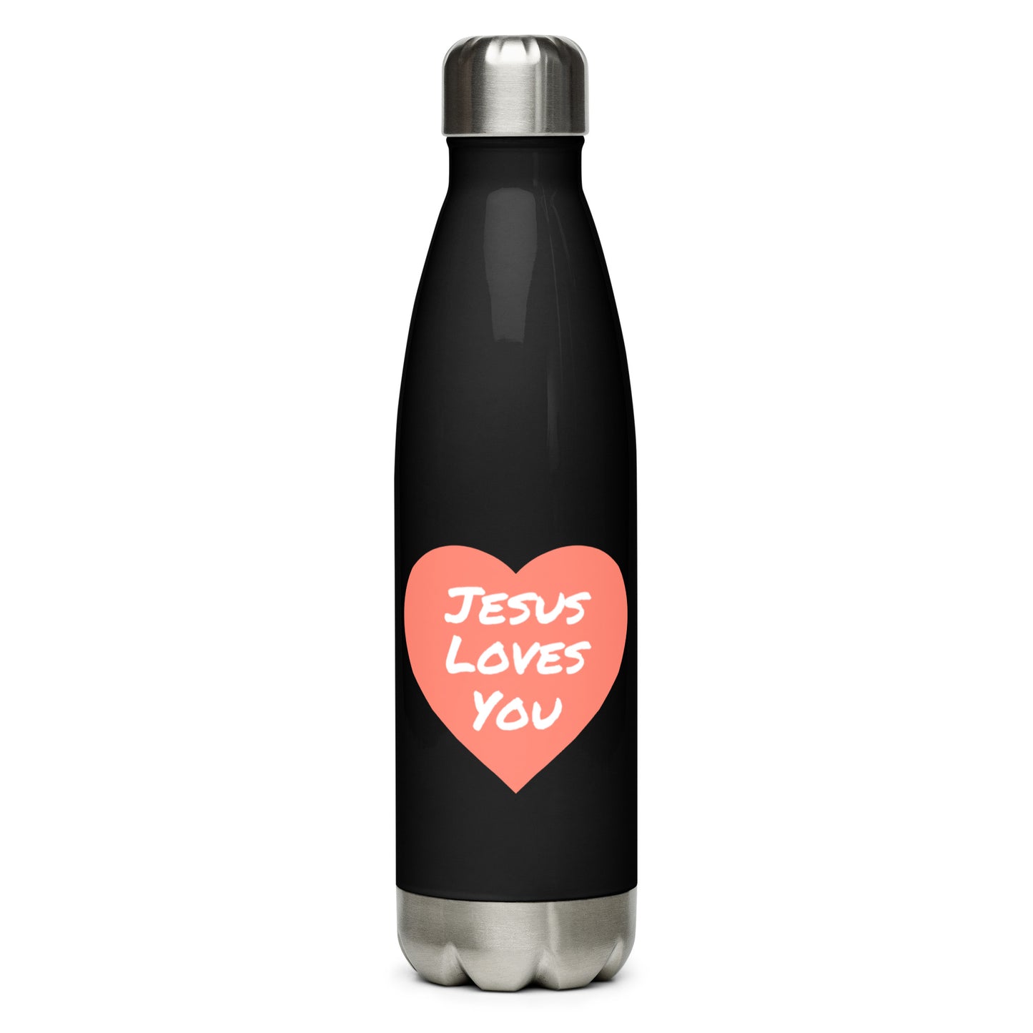 Jesus Loves You Stainless Steel Water Bottle (Coral Heart)