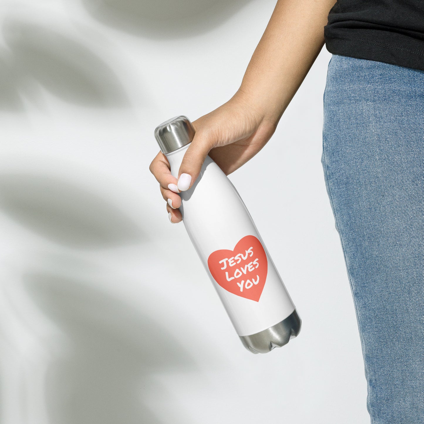 Jesus Loves You Stainless Steel Water Bottle (Coral Heart)