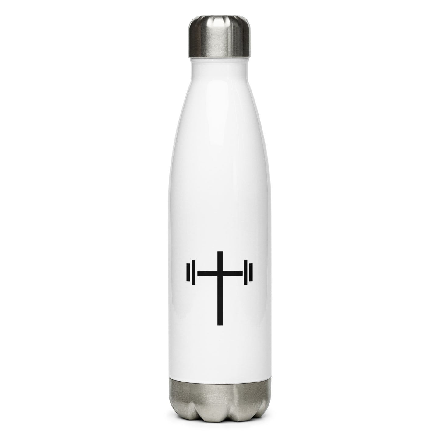 Cross & Barbell Stainless Steel Water Bottle (White)