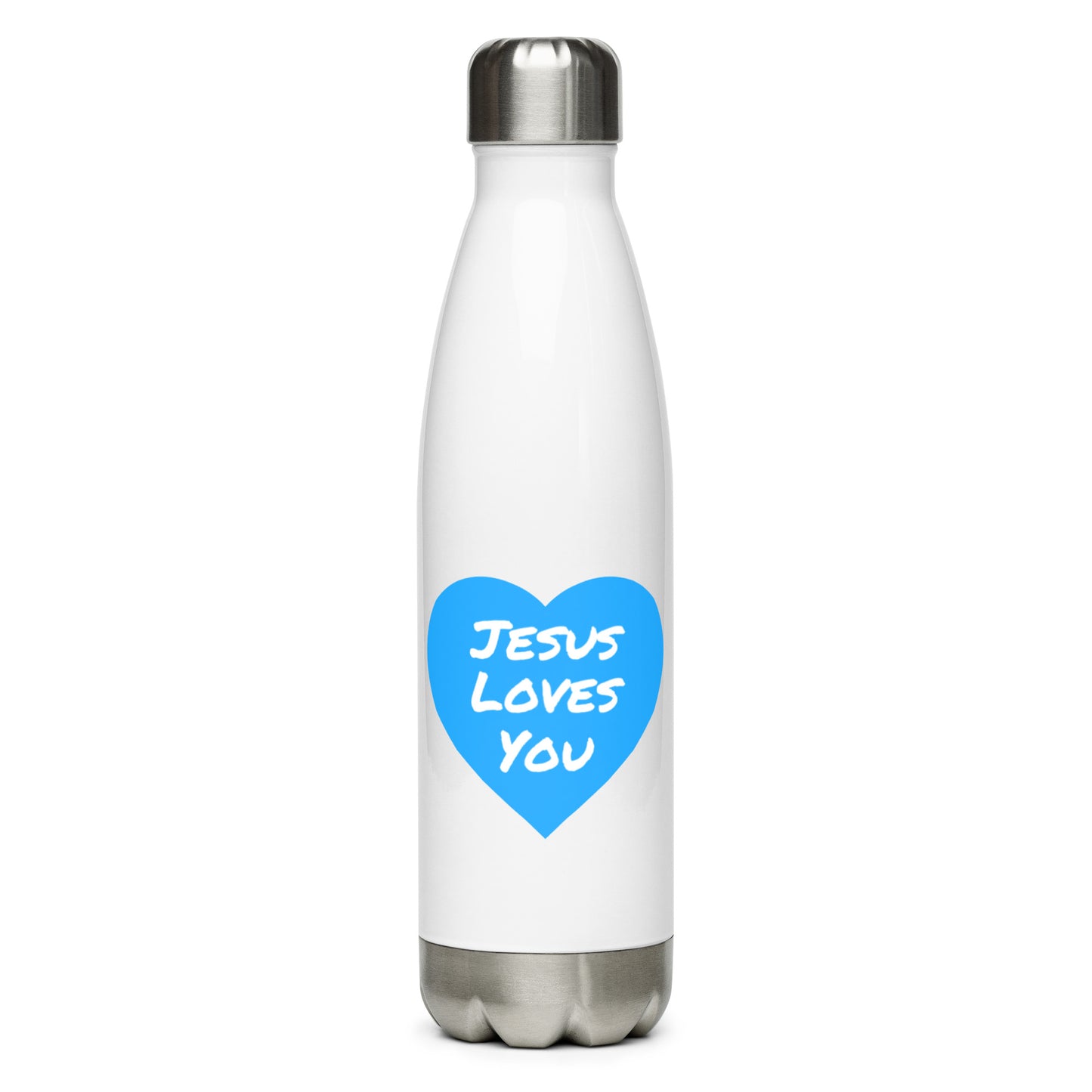 Jesus Loves You Stainless Steel Water Bottle (Blue Heart)