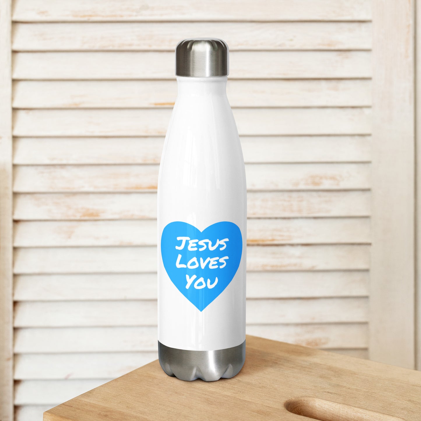 Jesus Loves You Stainless Steel Water Bottle (Blue Heart)