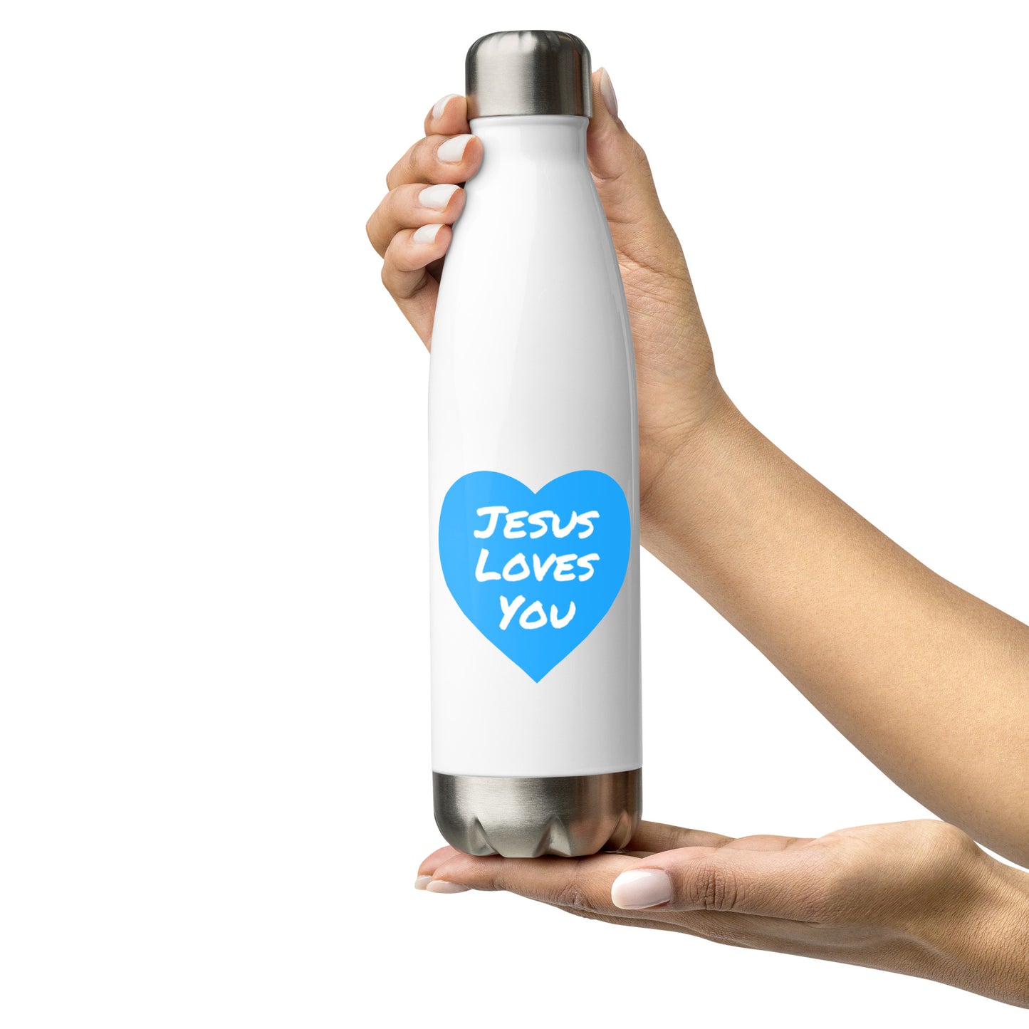 Jesus Loves You Stainless Steel Water Bottle (Blue Heart)