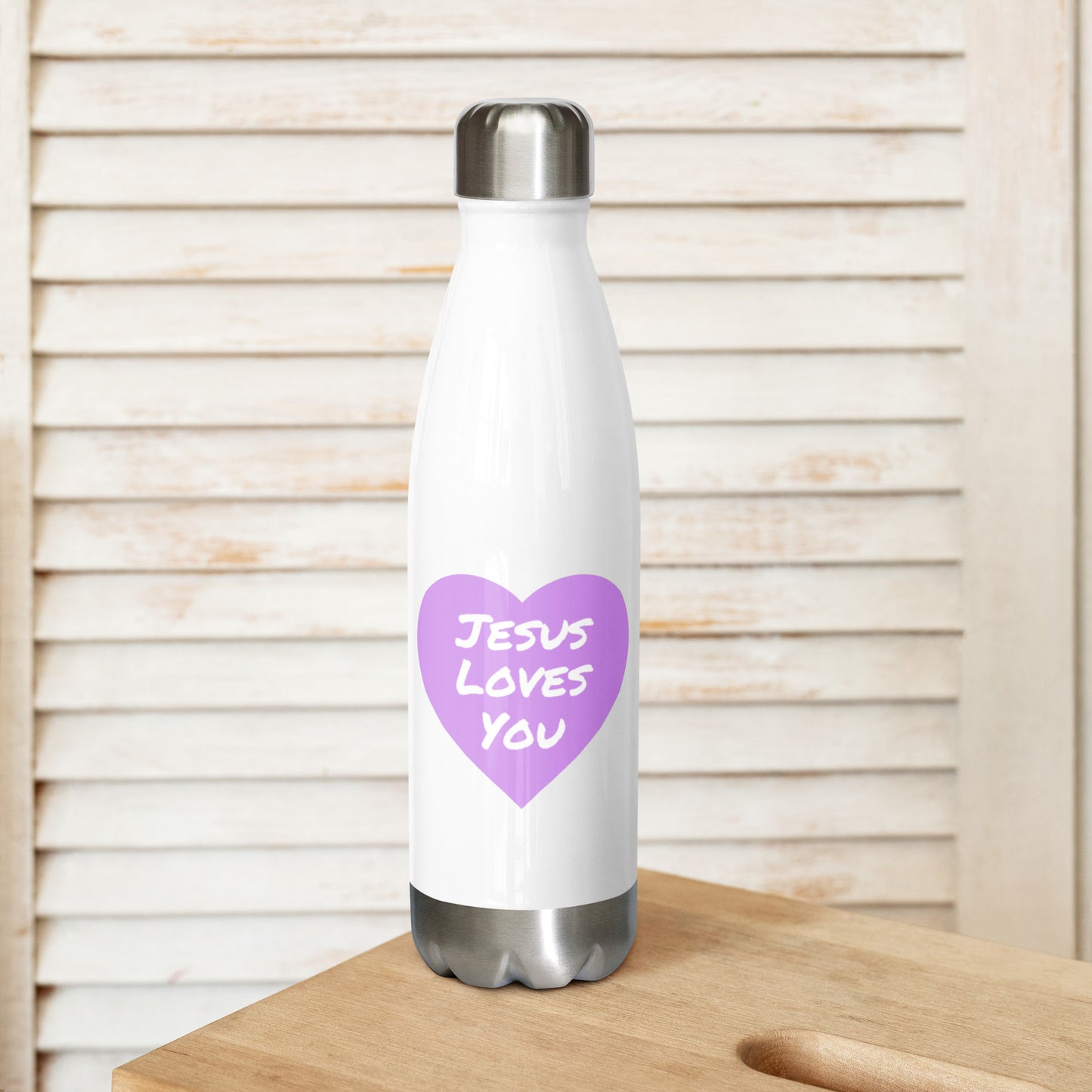 Jesus Loves You Stainless Steel Water Bottle (Purple Heart)