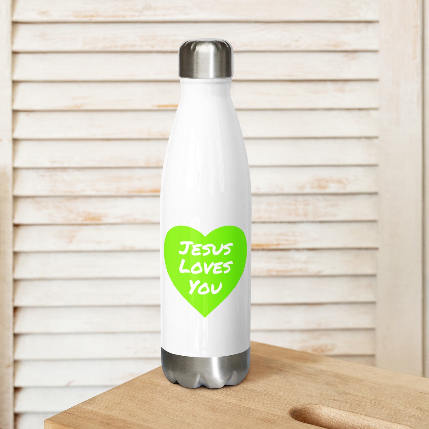 Jesus Loves You Stainless Steel Water Bottle (Green)