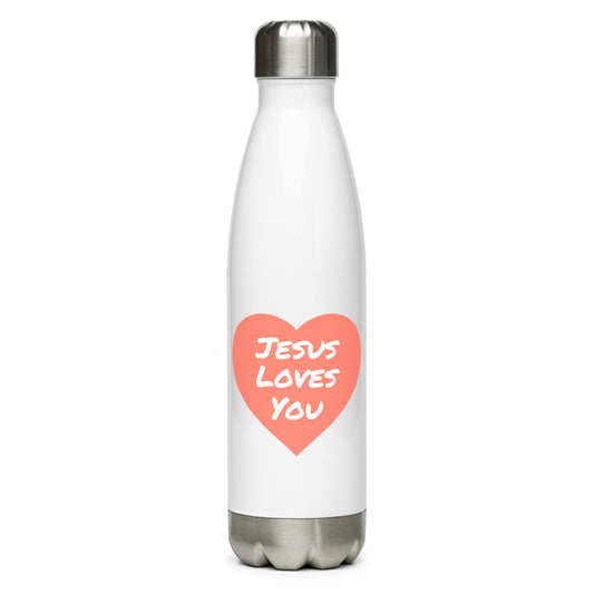 Jesus Loves You Stainless Steel Water Bottle (Coral Heart)