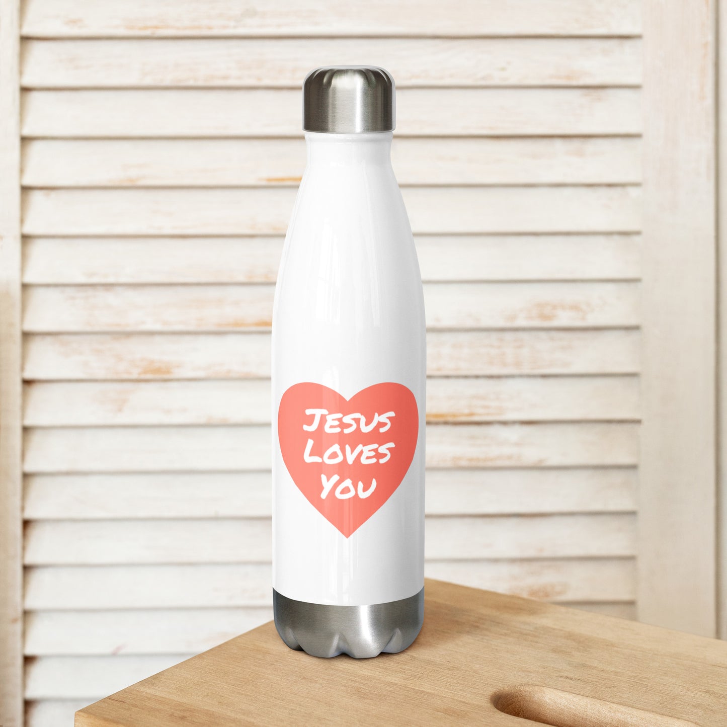 Jesus Loves You Stainless Steel Water Bottle (Coral Heart)