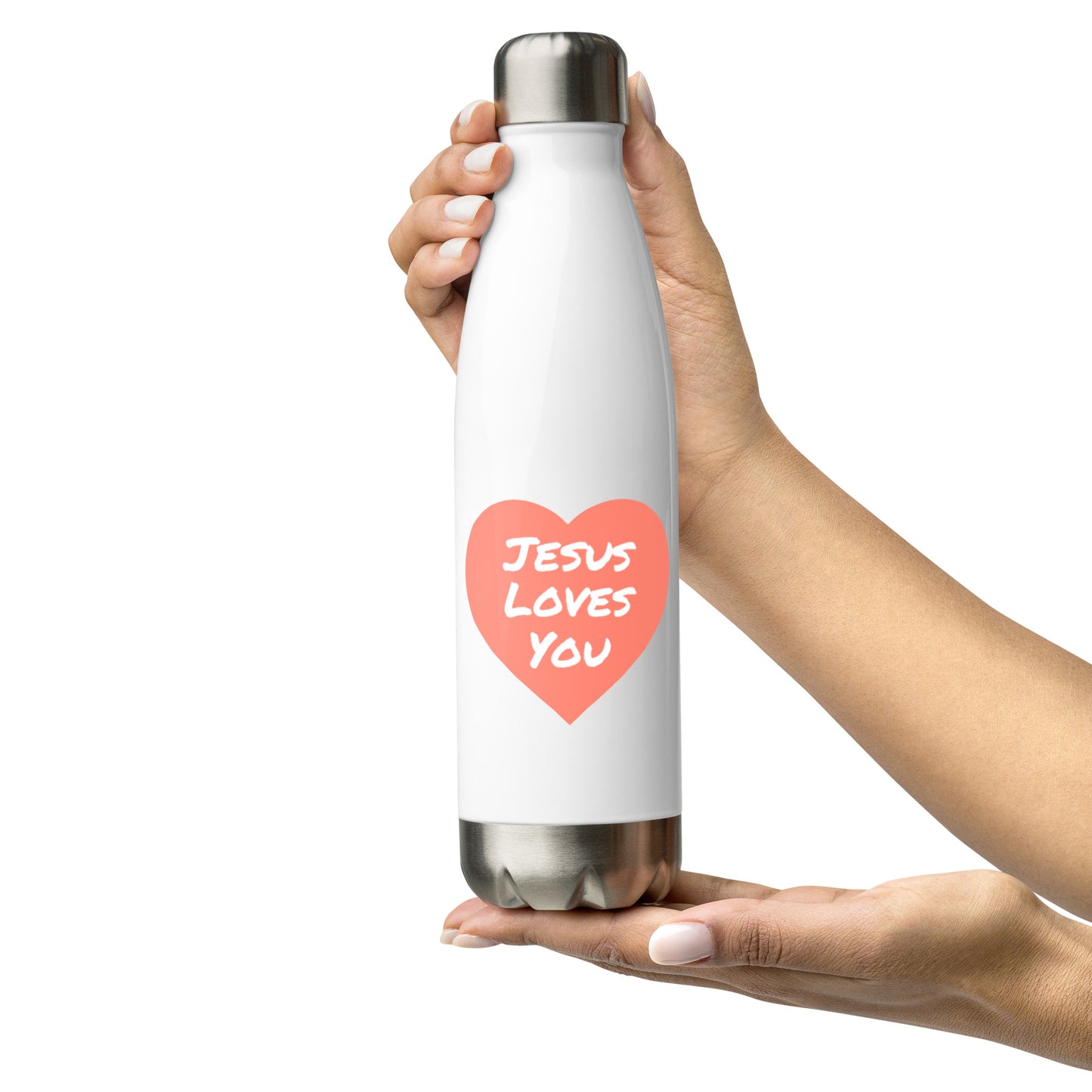 Jesus Loves You Stainless Steel Water Bottle (Coral Heart)