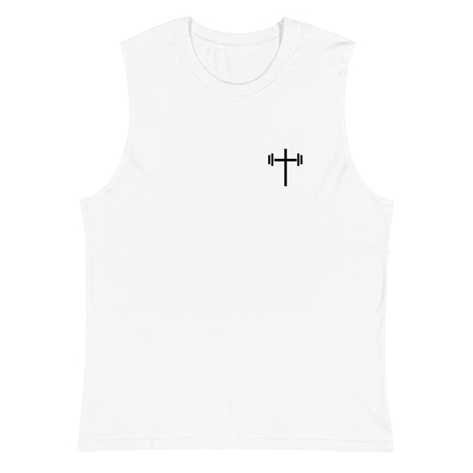 Cross & Barbell Muscle Shirt (White)