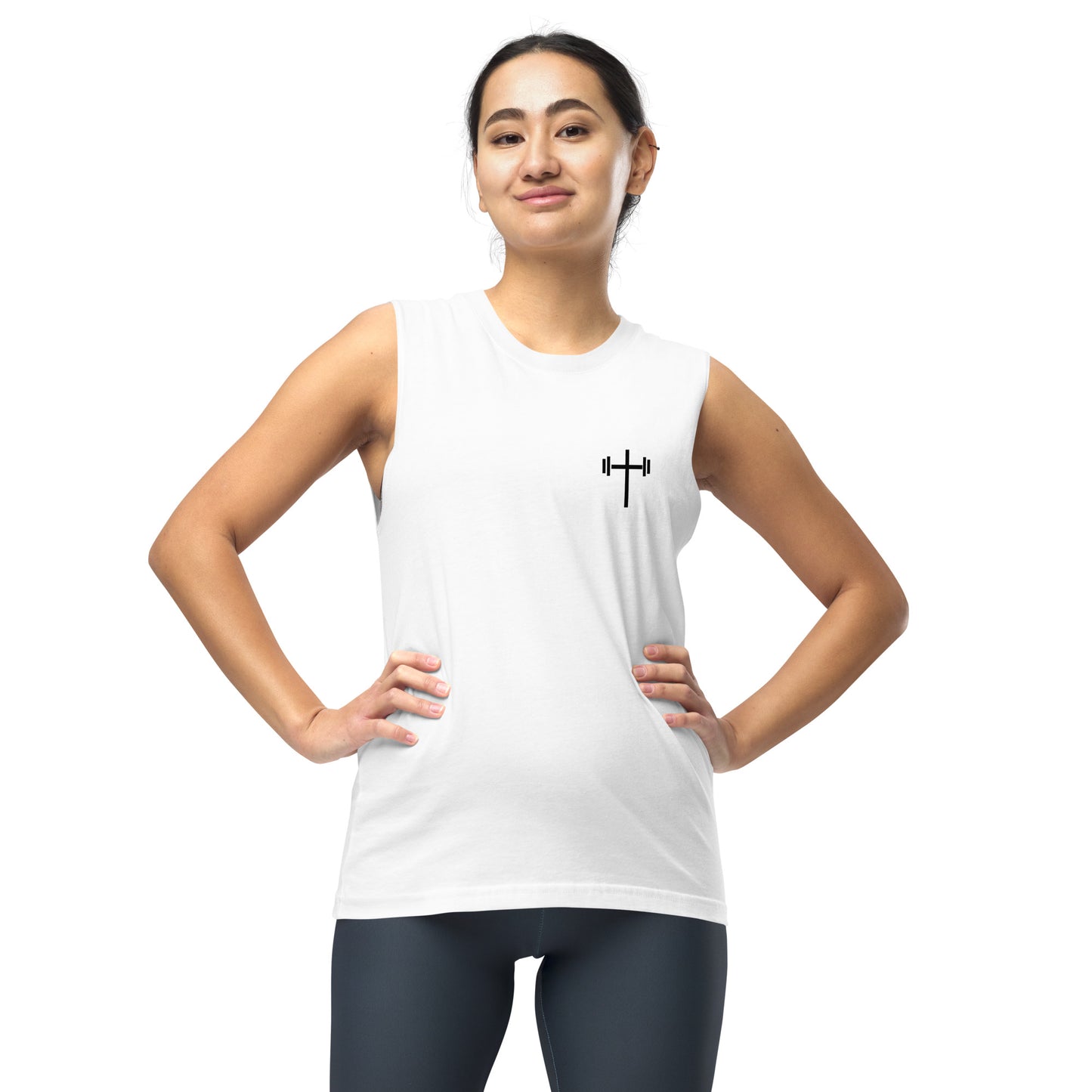 Cross & Barbell Muscle Shirt (White)